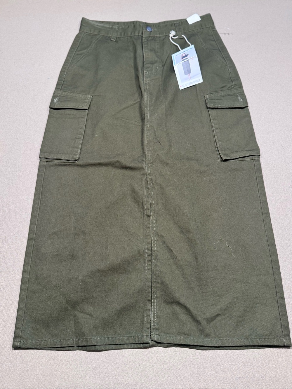 Simple Society Olive Green Utility Cargo Denim Midi Skirt